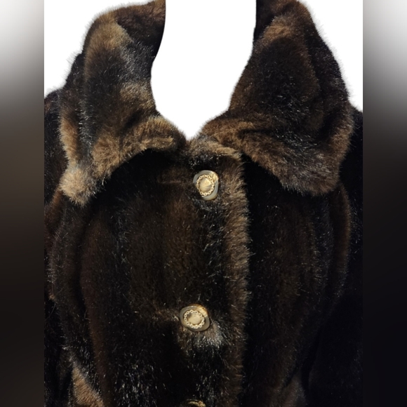 Vintage 1950s Tissavel France  Faux Brown Fur Coat with Fur Waistband - Picture 6 of 12